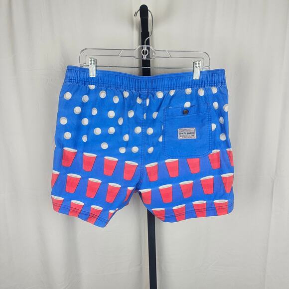 Party Pants Beer Pong Shorts Blue Red Cup Print Size Large Funny Swim Trunks - Picture 6 of 7